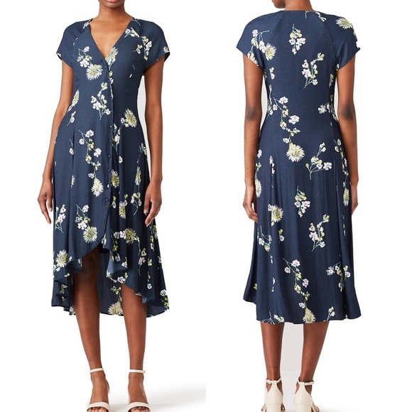 Free People Lost In Your Midi Dress Wrap Floral‎ Bohemian Size XS Boho Long Blue - Picture 13 of 14